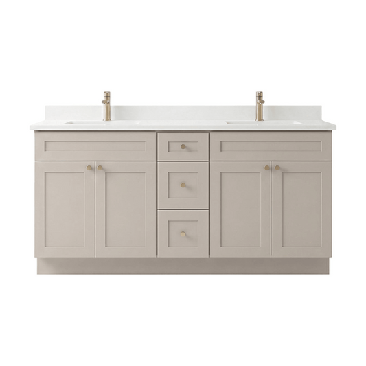 72" Taupe Shaker Bathroom Vanity with Quartz Top – Double Sink