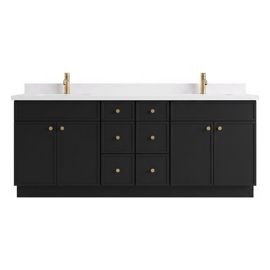84" Slim Shaker Bathroom Vanity – Black – 6 Drawers