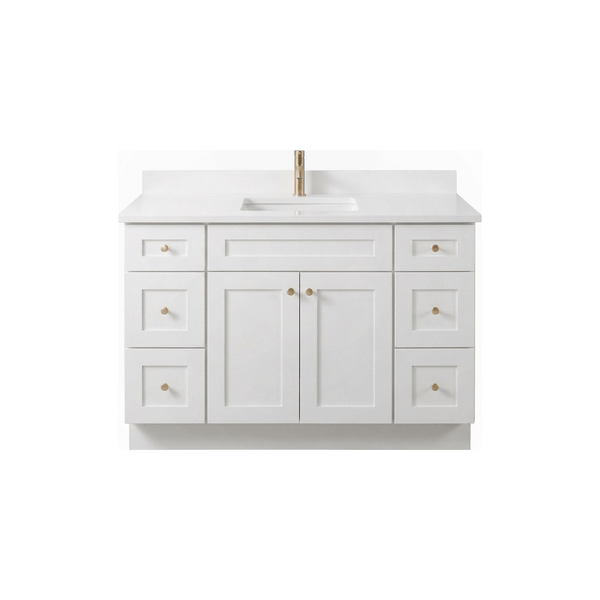 48" White Shaker Bathroom Vanity with Quartz Top – Single Sink
