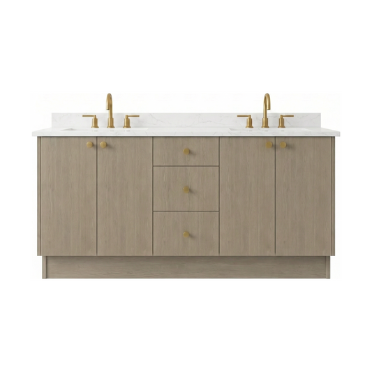 72" Manhattan Oak European Vanity with Quartz Top – Double Sink