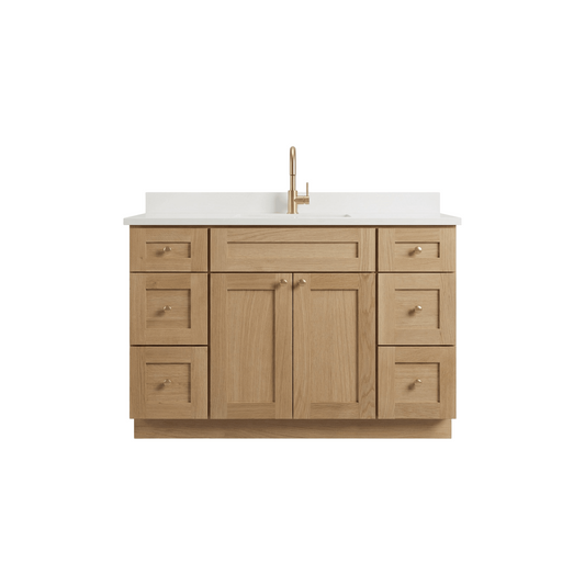 48" White Oak Shaker Bathroom Vanity with Quartz Top – Single Sink