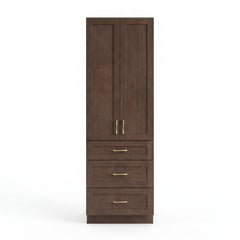 Coffee Bean Linen Tower Cabinet — Solid Oak