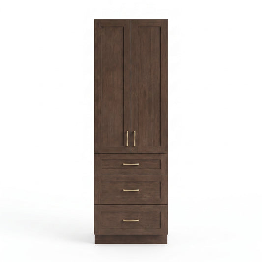 Coffee Bean Linen Tower Cabinet — Solid Oak