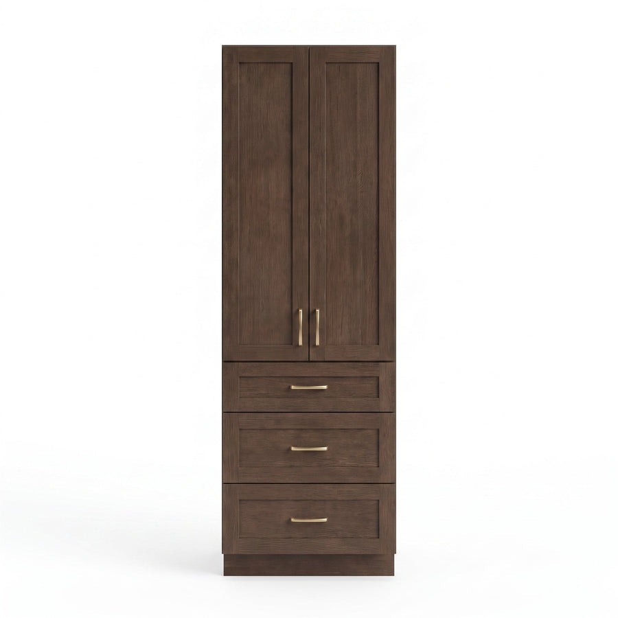 Coffee Bean Linen Tower Cabinet — Solid Oak