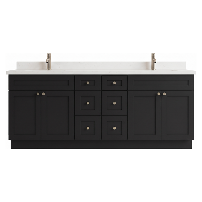 84" Shaker Bathroom Vanity – Black – 6 Drawers