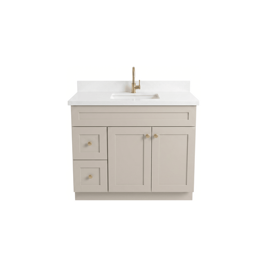 42" Taupe Shaker Bathroom Vanity with Quartz Top – Single Sink