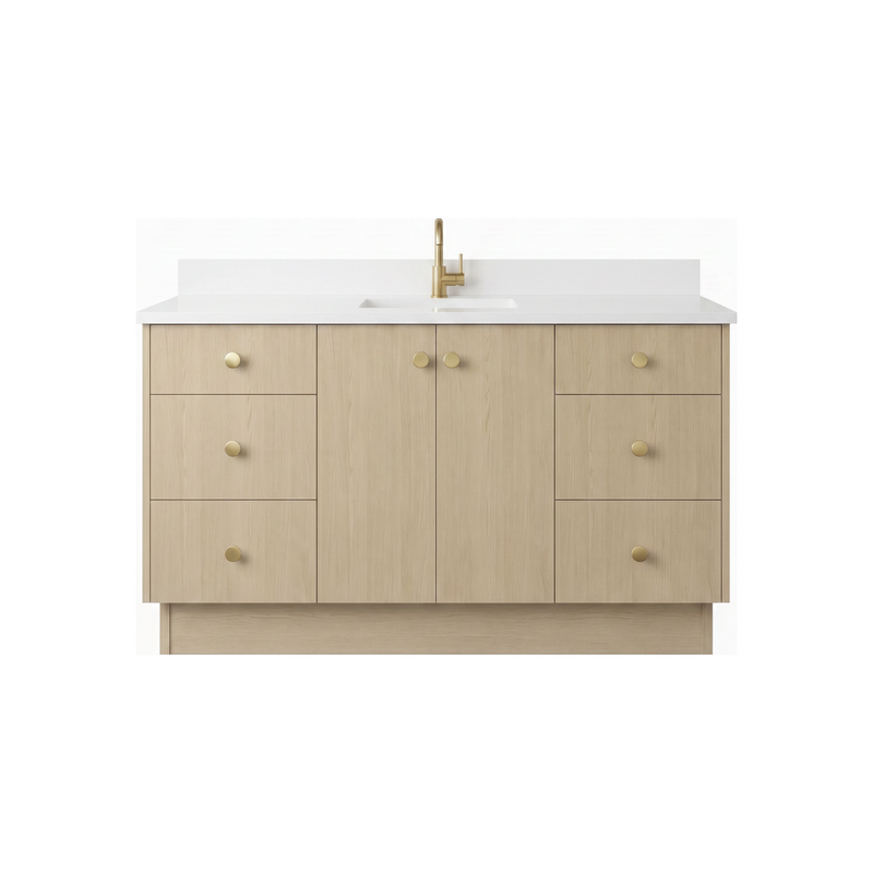 60" Desert Oak European Vanity with Quartz Top – Single Sink