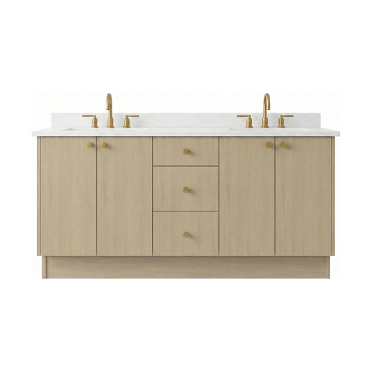 72" Desert Oak European Vanity with Quartz Top – Double Sink