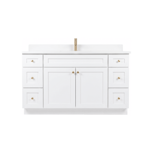 60" White Shaker Bathroom Vanity with Quartz Top – Single Sink