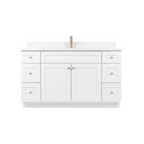 60" White Shaker Bathroom Vanity with Quartz Top – Single Sink