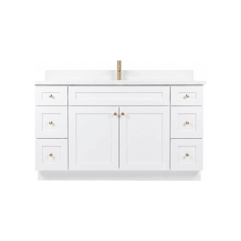 60" White Shaker Bathroom Vanity with Quartz Top – Single Sink