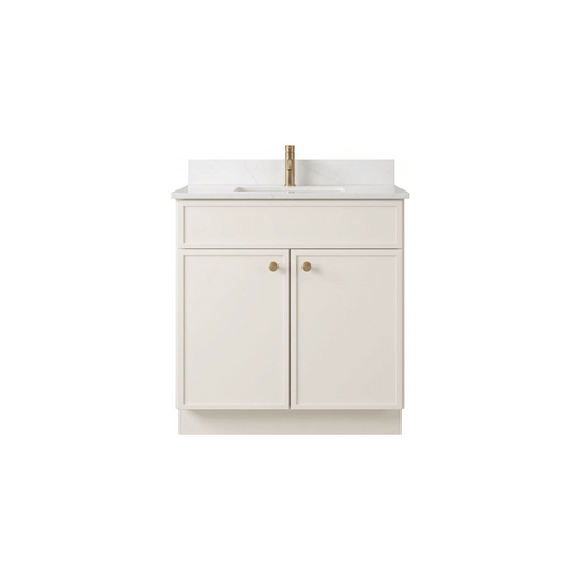 30" Off White Slim Shaker Bathroom Vanity with Quartz Top