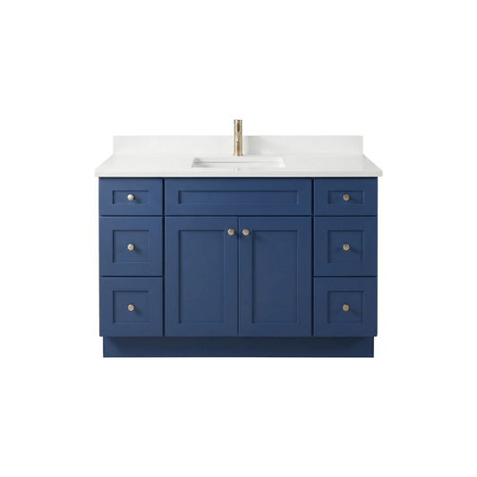 48" Navy Blue Shaker Bathroom Vanity with Quartz Top – Single Sink