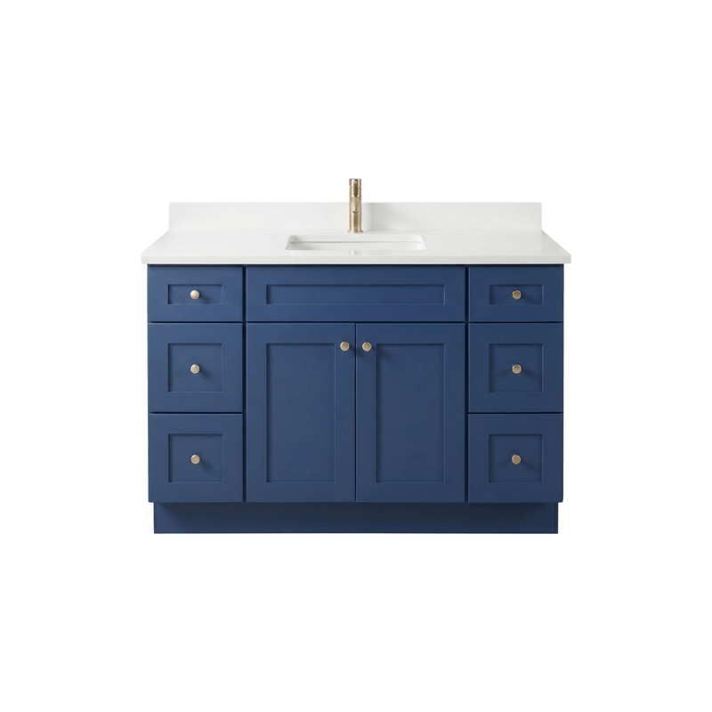 48" Navy Blue Shaker Bathroom Vanity with Quartz Top – Single Sink