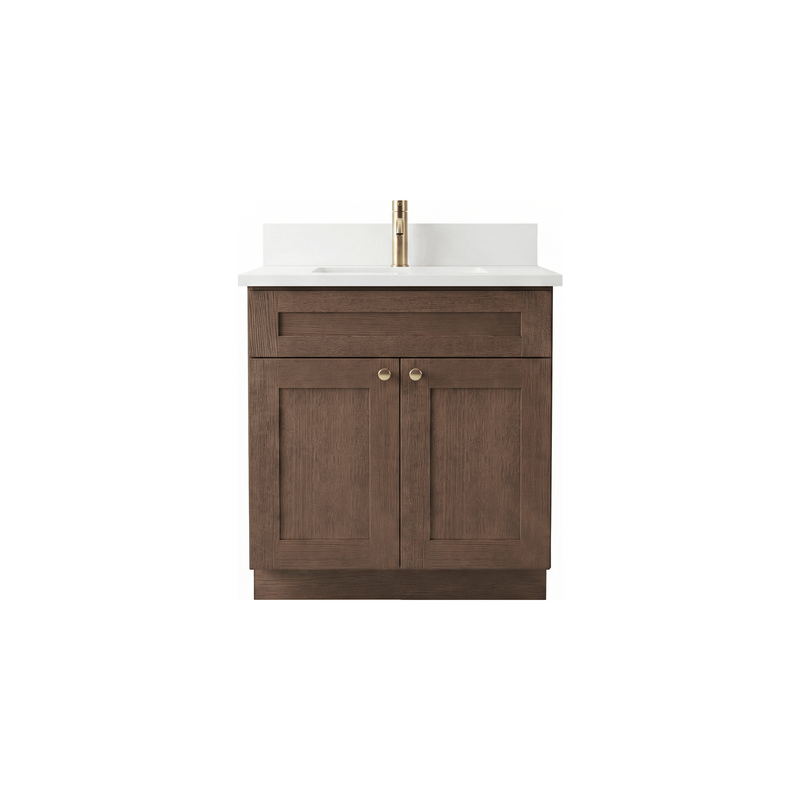 30" Coffee Bean Shaker Bathroom Vanity with Quartz Top – Single Sink