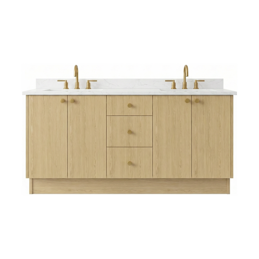 72" Ivory Oak European Vanity with Quartz Top – Double Sink