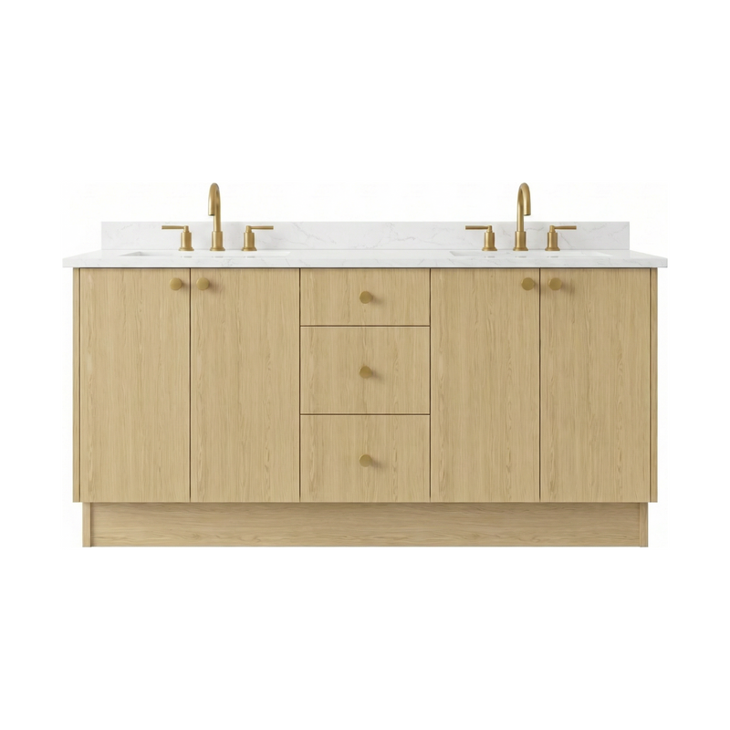72" Ivory Oak European Vanity with Quartz Top – Double Sink