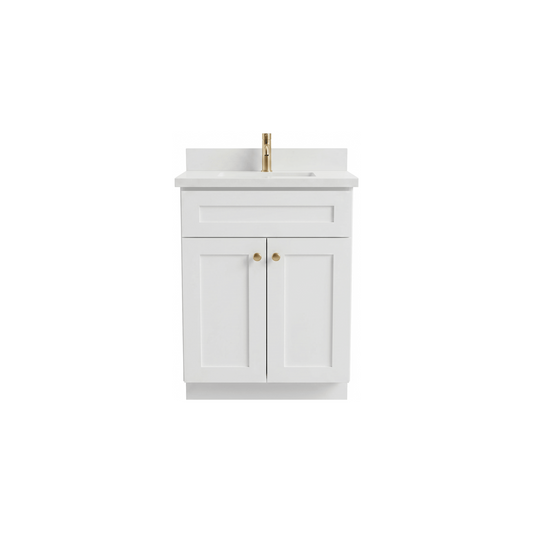 24" White Shaker Bathroom Vanity with Quartz Top – Single Sink