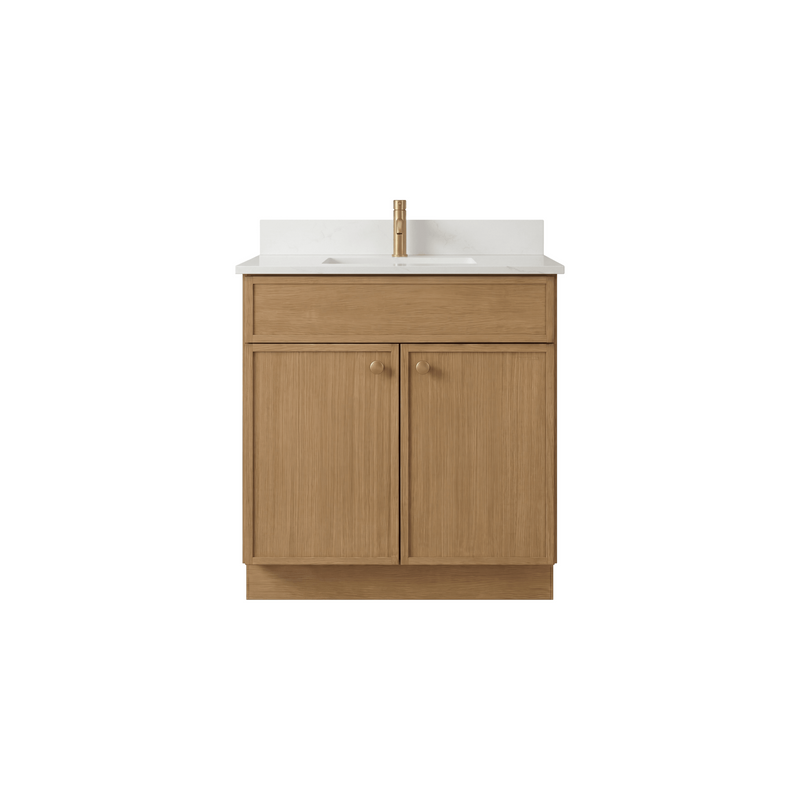 30" White Oak Slim Shaker Bathroom Vanity with Quartz Top