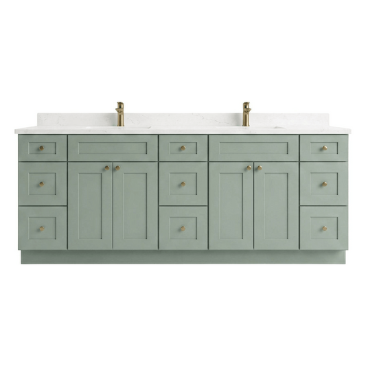 84" Olive Green Shaker Bathroom Vanity with Quartz Top – Double Sink