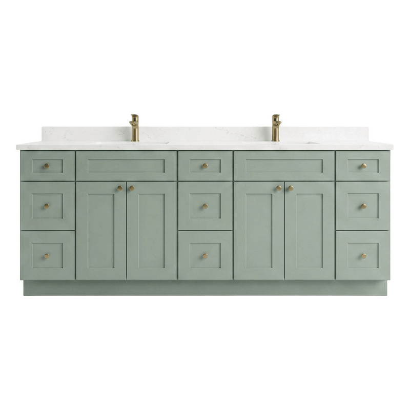 84" Olive Green Shaker Bathroom Vanity with Quartz Top – Double Sink