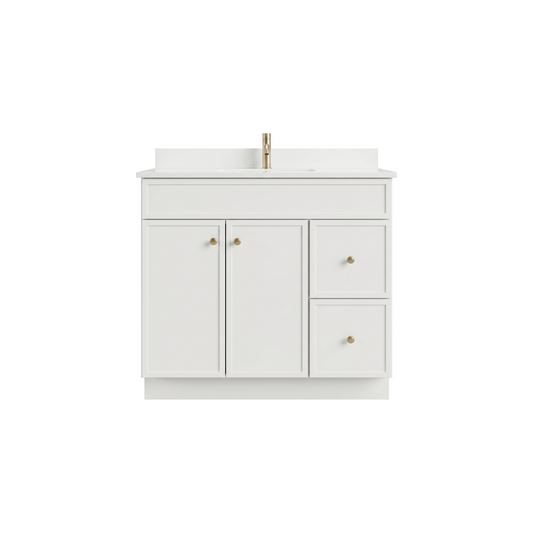 36" White Slim Shaker Bathroom Vanity with Quartz Top