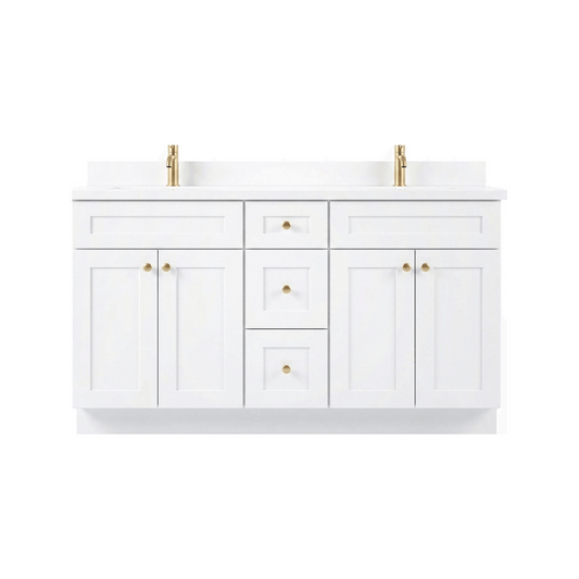 60" White Shaker Bathroom Vanity with Quartz Top – Double Sink