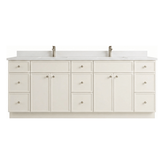 84" Off White Slim Shaker Bathroom Vanity with Quartz Top – 9 Drawers