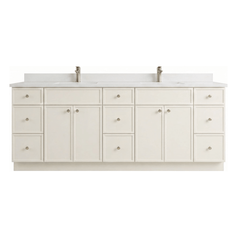 84" Off White Slim Shaker Bathroom Vanity with Quartz Top – 9 Drawers