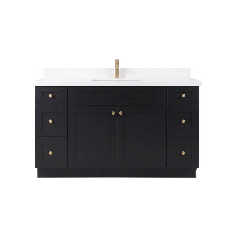 60" Shaker Bathroom Vanity – Black – Single Sink