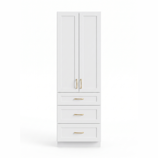 White Linen Tower Cabinet — Solid Oak