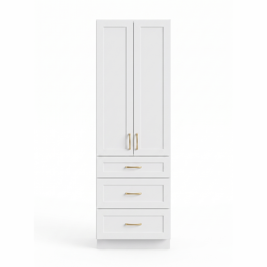 White Linen Tower Cabinet — Solid Oak