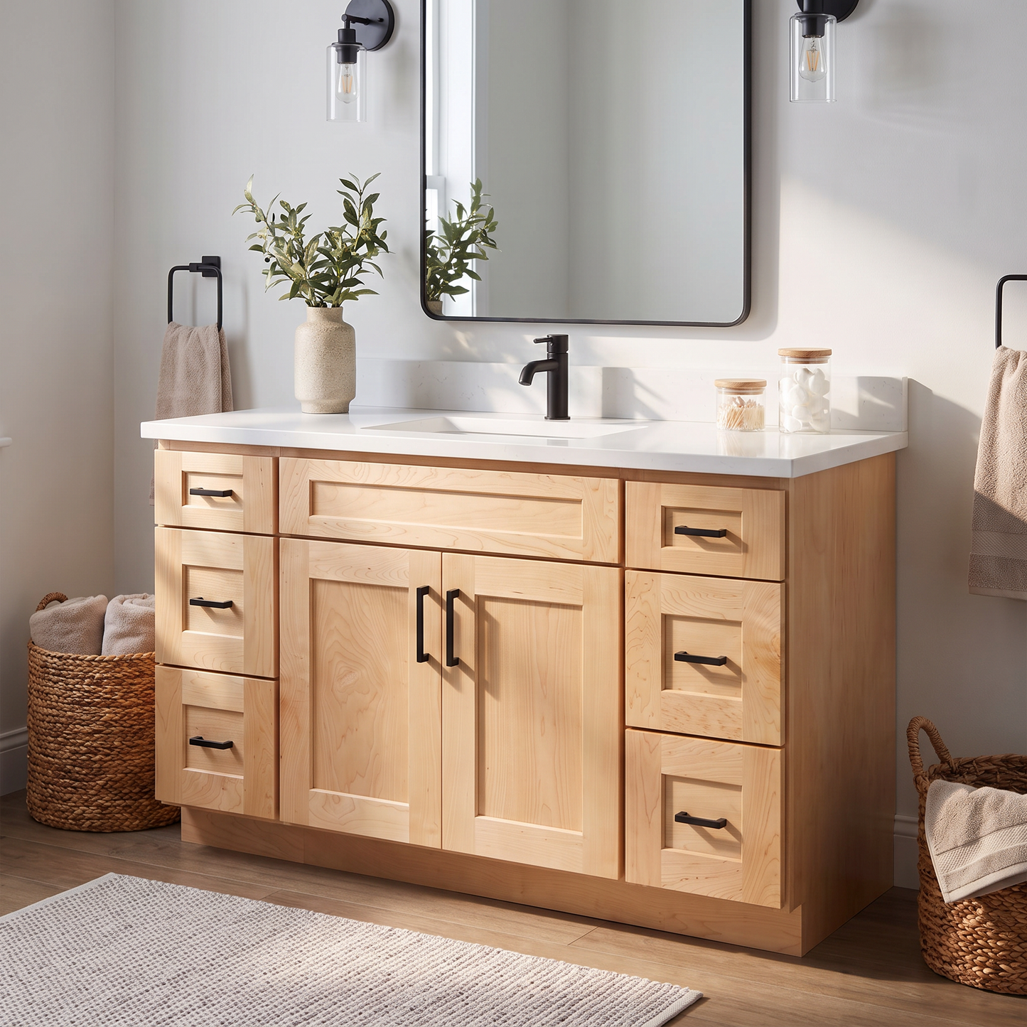 48" Maple Shaker Bathroom Vanity with Quartz Top – Single Sink