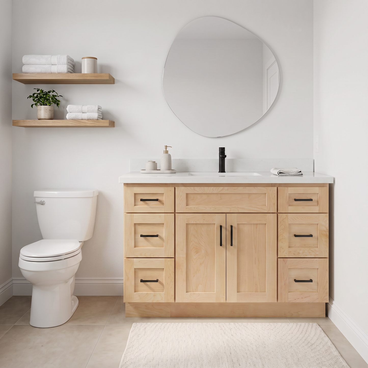 48" Maple Shaker Bathroom Vanity with Quartz Top – Single Sink