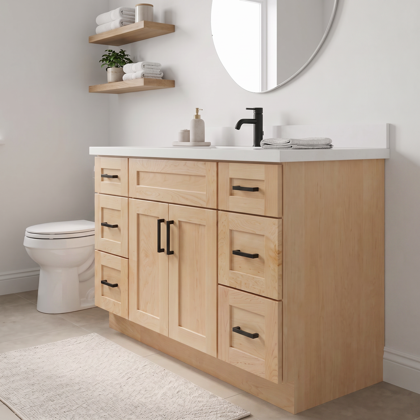 48" Maple Shaker Bathroom Vanity with Quartz Top – Single Sink