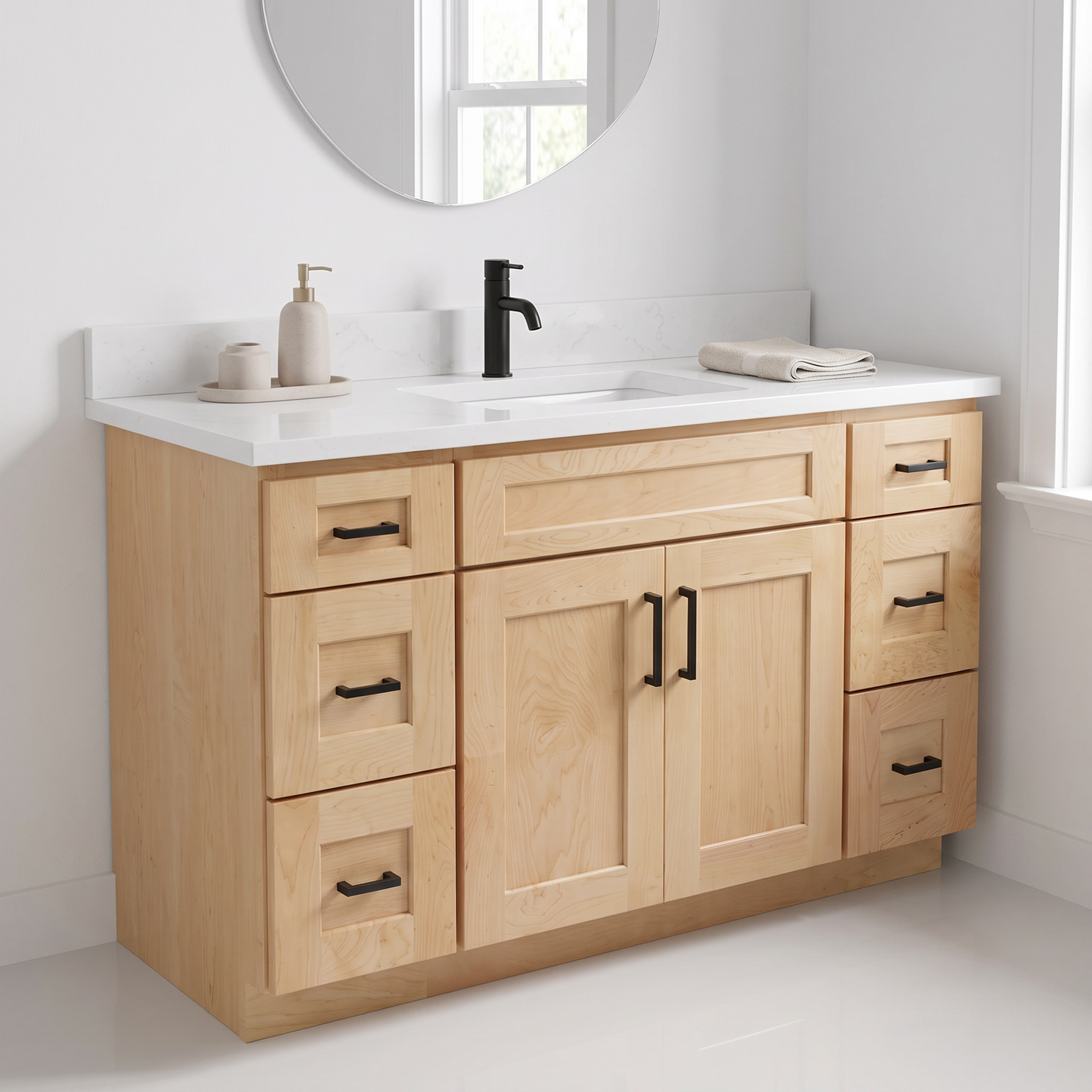 48" Maple Shaker Bathroom Vanity with Quartz Top – Single Sink