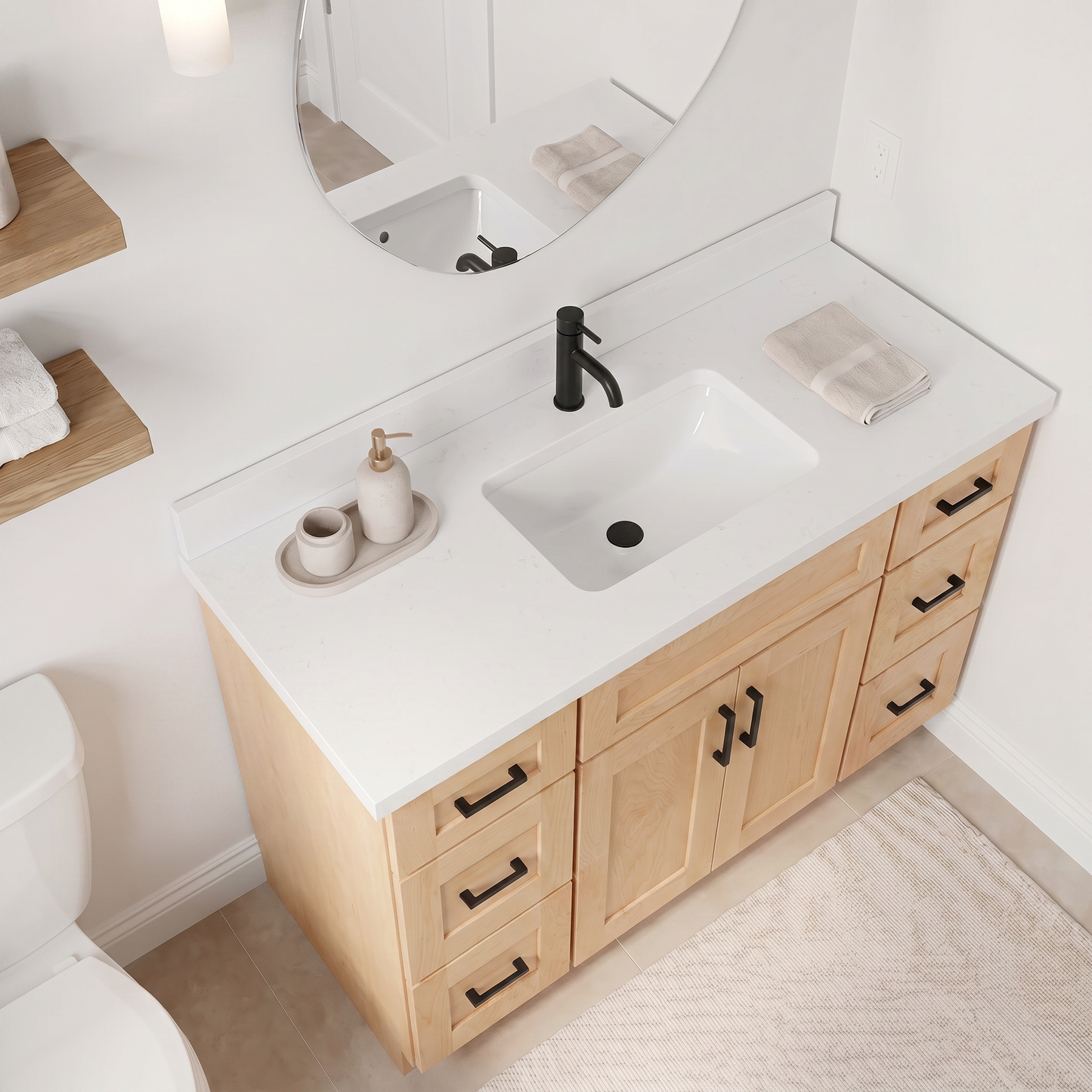 48" Maple Shaker Bathroom Vanity with Quartz Top – Single Sink