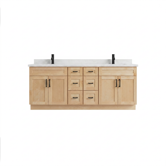 84" Maple Shaker Bathroom Vanity with Quartz Top – Double Sink