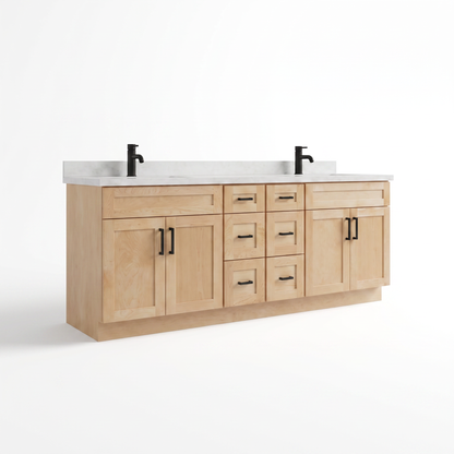 84" Maple Shaker Bathroom Vanity with Quartz Top – Double Sink