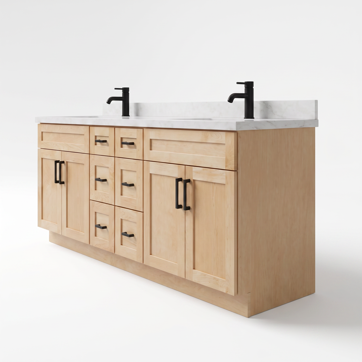 84" Maple Shaker Bathroom Vanity with Quartz Top – Double Sink