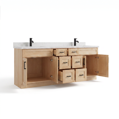 84" Maple Shaker Bathroom Vanity with Quartz Top – Double Sink