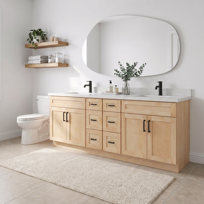 84" Maple Shaker Bathroom Vanity with Quartz Top – Double Sink