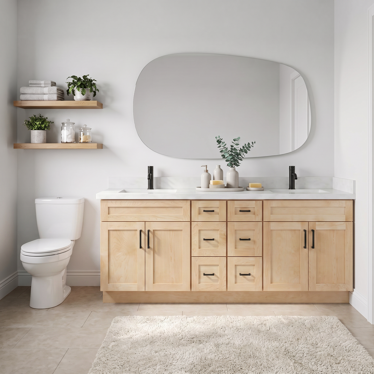 84" Maple Shaker Bathroom Vanity with Quartz Top – Double Sink