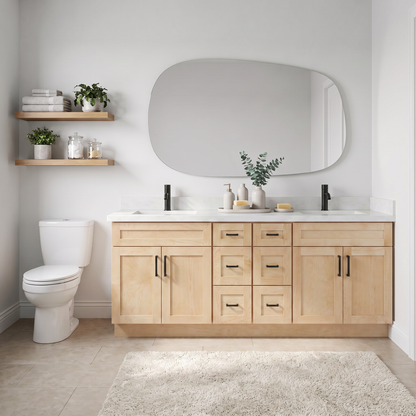84" Maple Shaker Bathroom Vanity with Quartz Top – Double Sink