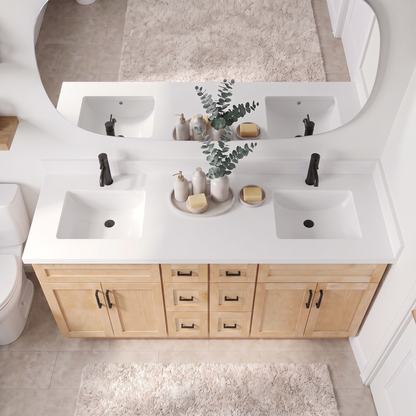 84" Maple Shaker Bathroom Vanity with Quartz Top – Double Sink