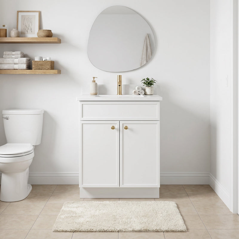 24" White Slim Shaker Bathroom Vanity with Quartz Top