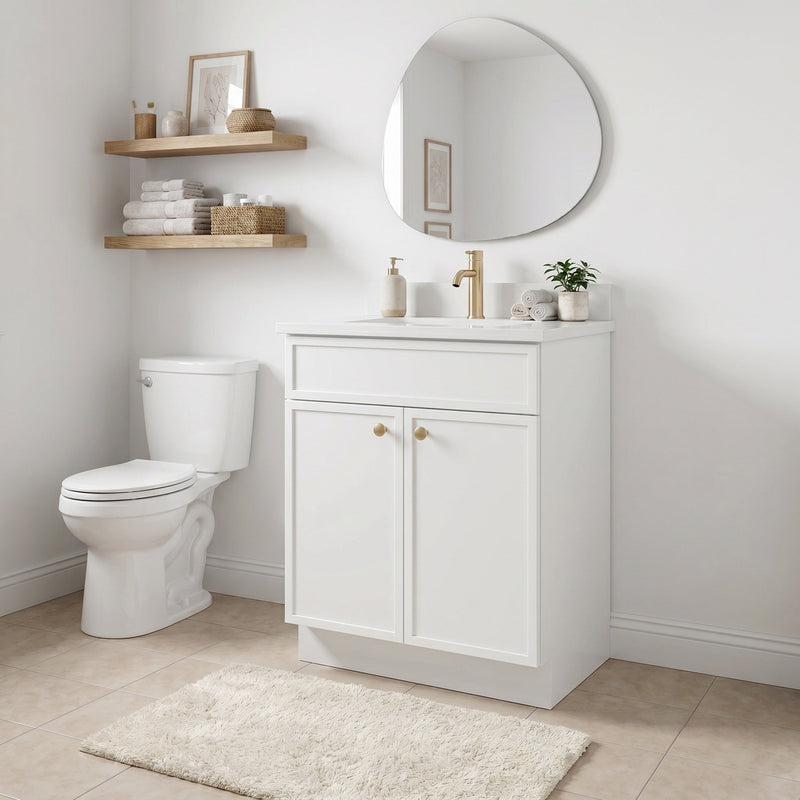 24" White Slim Shaker Bathroom Vanity with Quartz Top