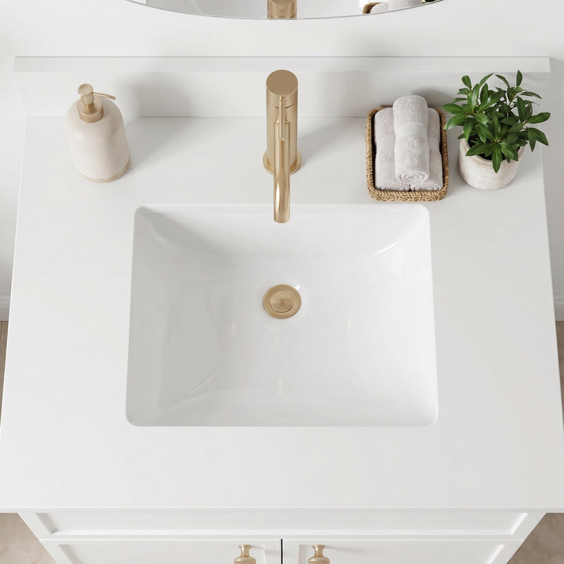 24" White Slim Shaker Bathroom Vanity with Quartz Top