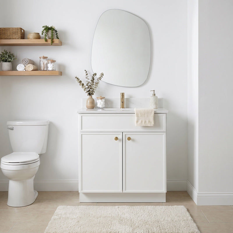 30" White Slim Shaker Bathroom Vanity with Quartz Top