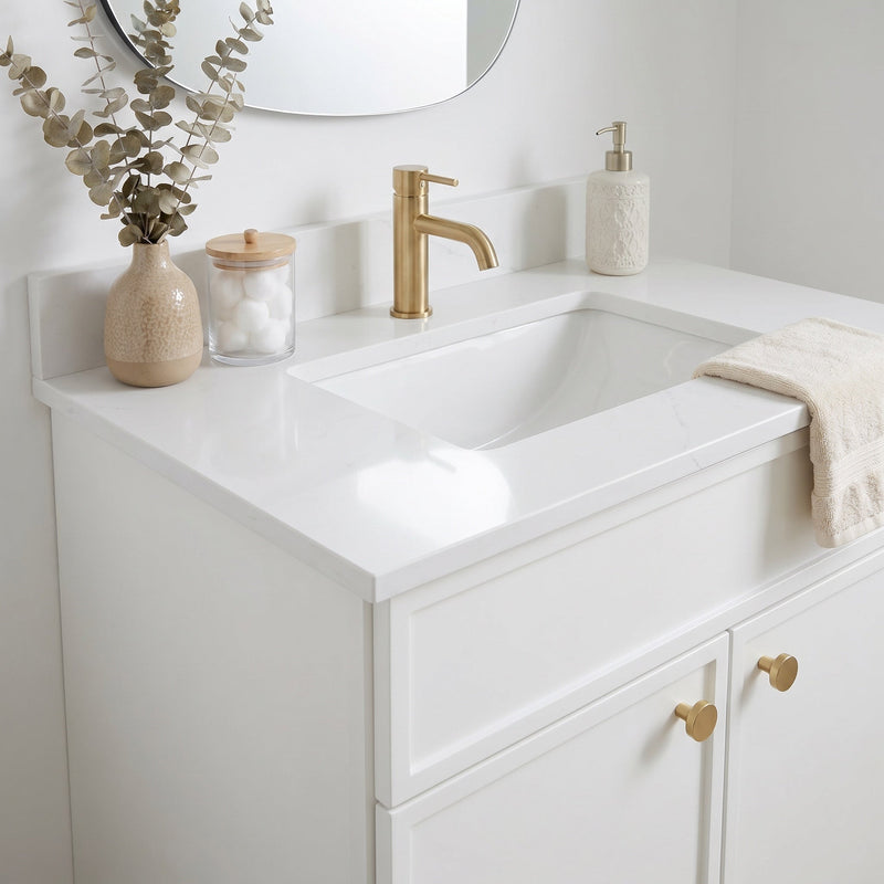 30" White Slim Shaker Bathroom Vanity with Quartz Top